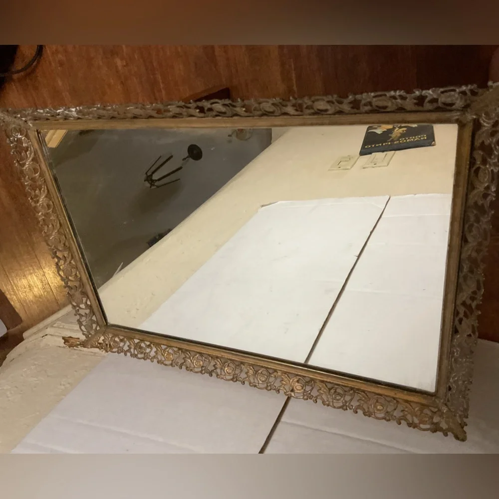 Vintage Ornate Gold Vanity tray or wall mirror
